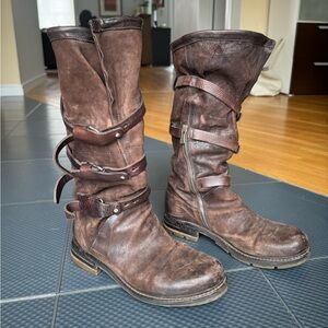 A.S.98 Brown Strappy Distressed Riding Boots